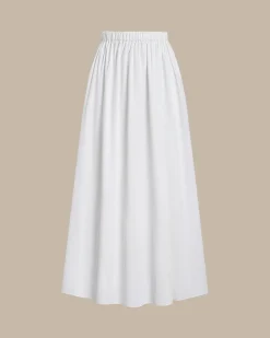 White High Waisted Elastic Waist Midi Skirt