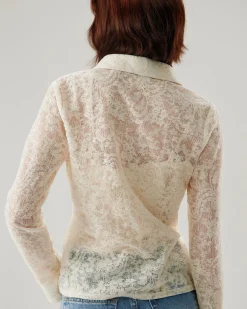 White Jacquard Bell Sleeve Button Blouse