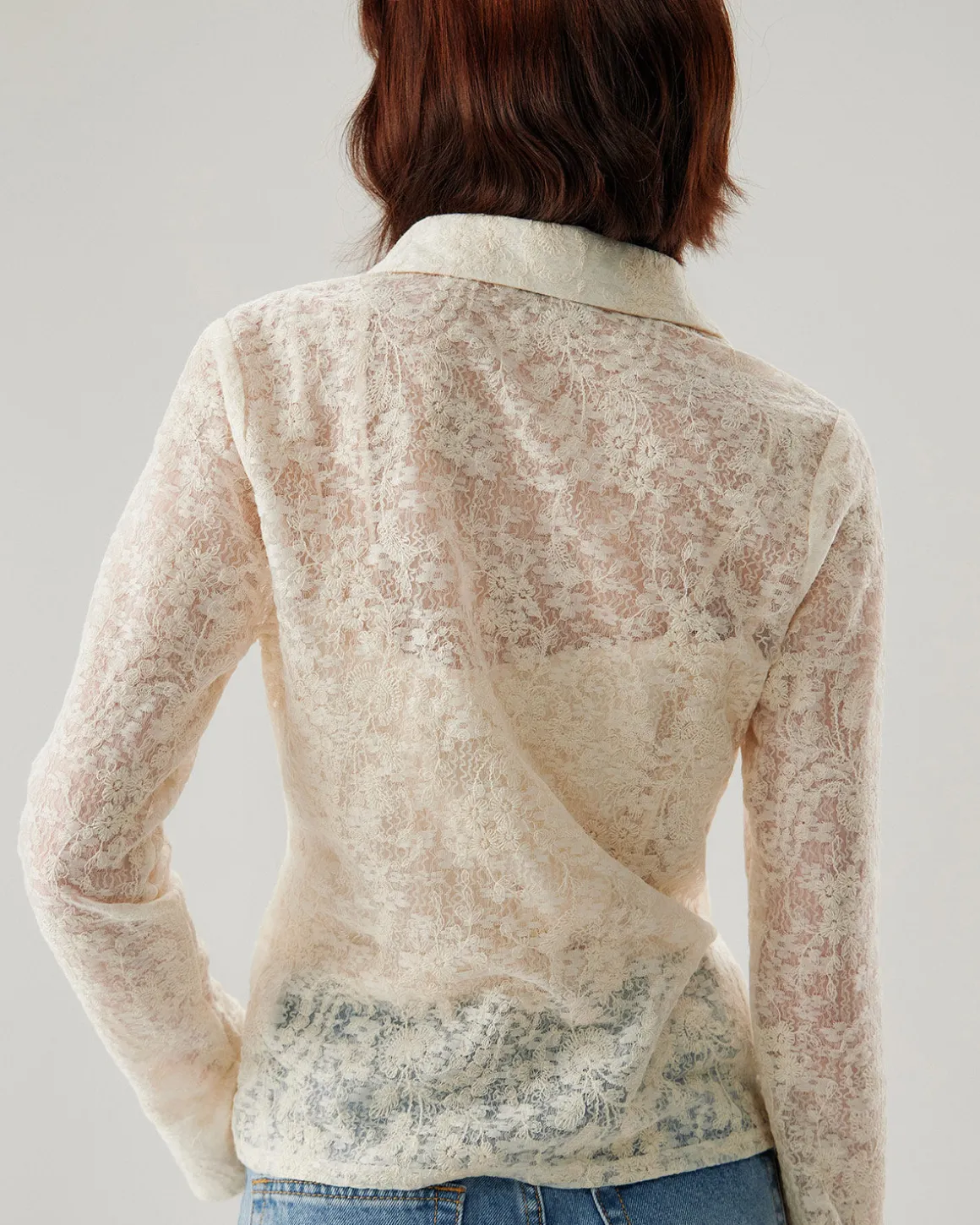 White Jacquard Bell Sleeve Button Blouse