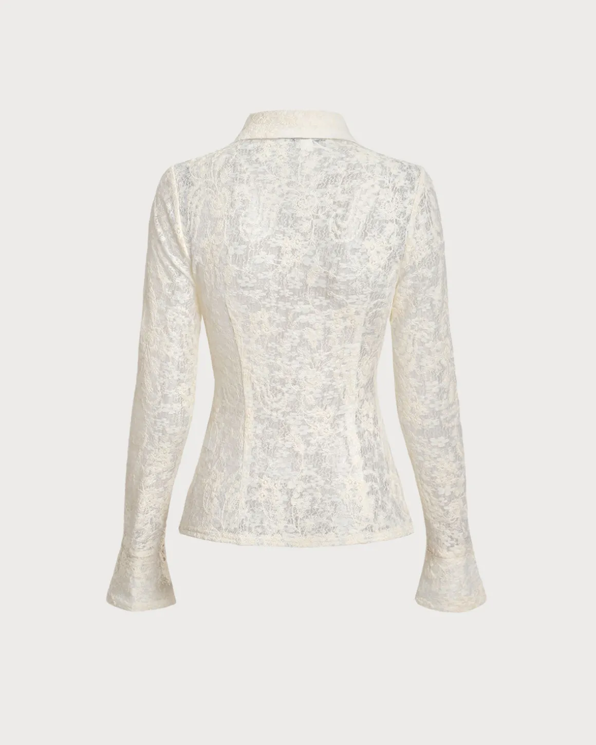 White Jacquard Bell Sleeve Button Blouse
