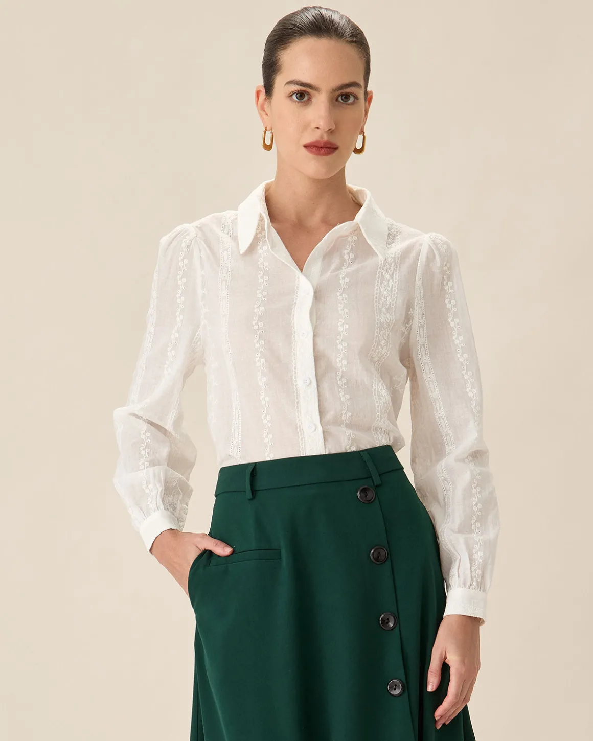 White Jacquard Button-Up Shirt