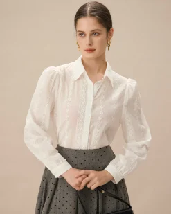 White Jacquard Button-Up Shirt