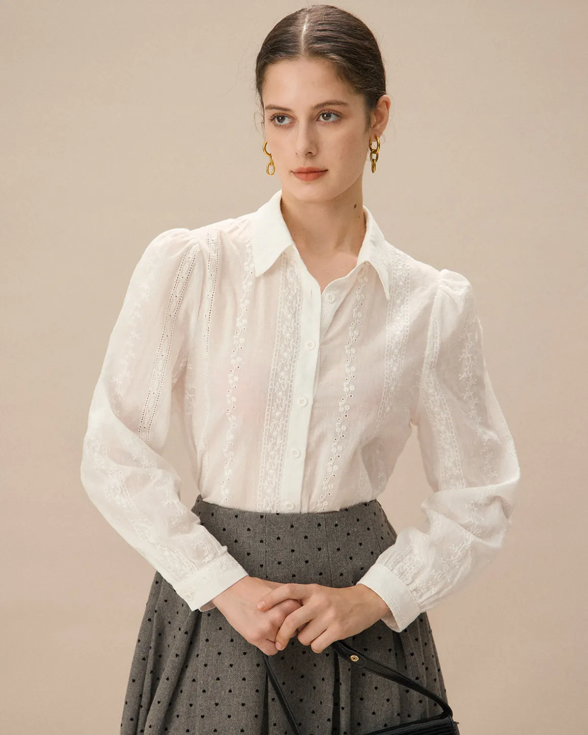 White Jacquard Button-Up Shirt