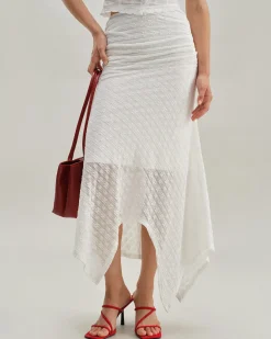 White Jacquard Mermaid Midi Skirt