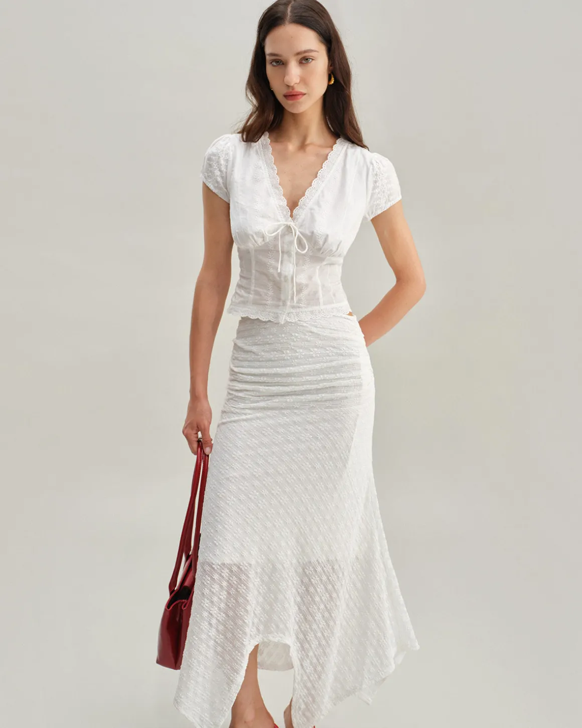 White Jacquard Mermaid Midi Skirt