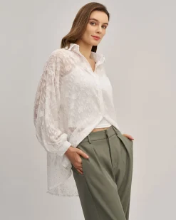 White Jacquard See Through Shirt