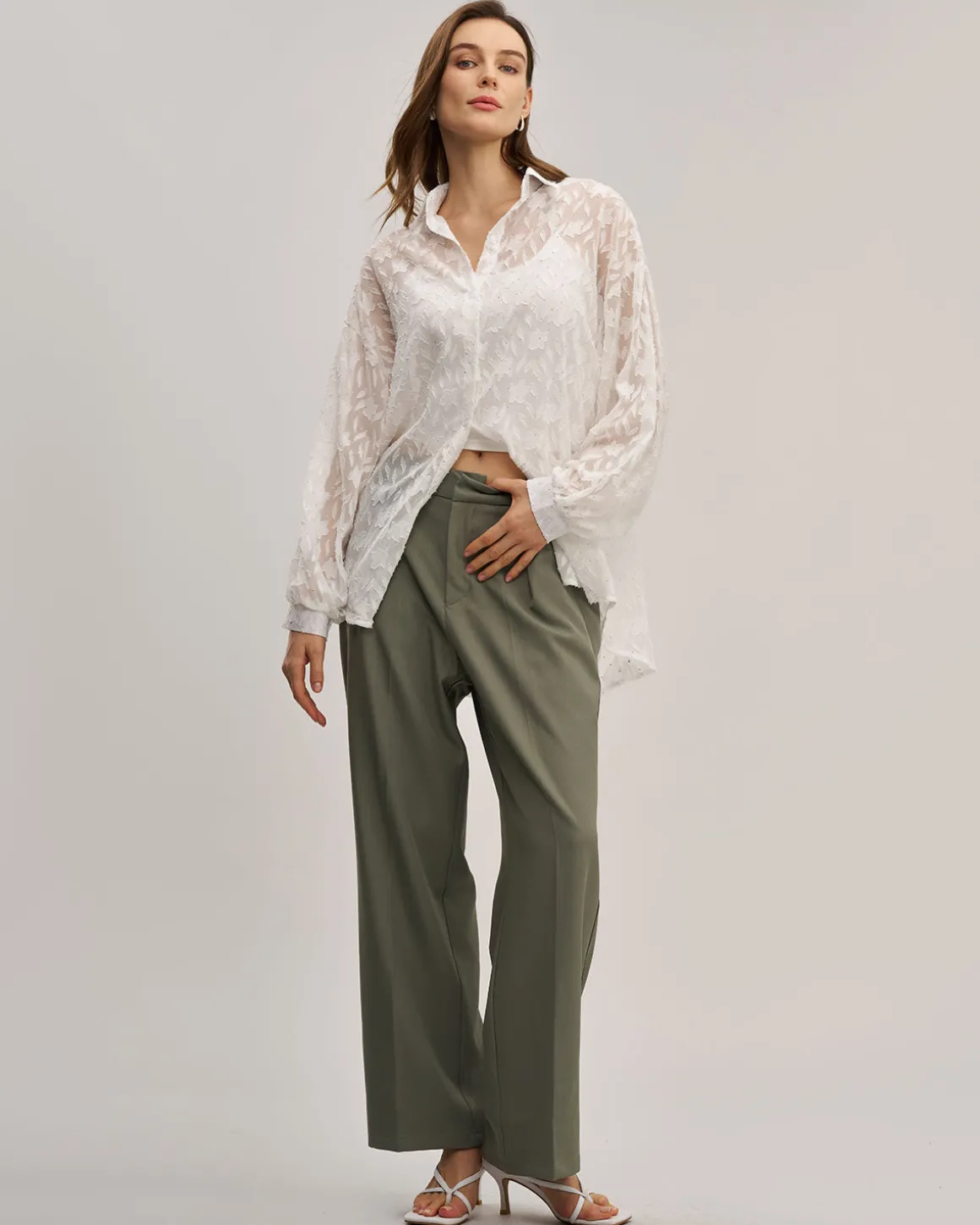 White Jacquard See Through Shirt