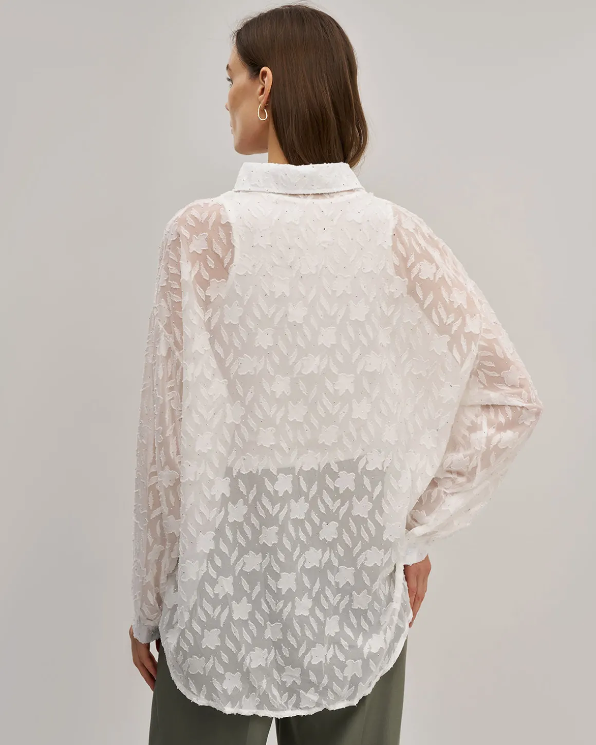 White Jacquard See Through Shirt