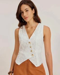 White Jacquard Single Breasted Vest