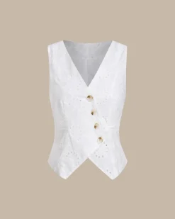 White Jacquard Single Breasted Vest