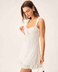 White Jacquard Sweetheart Neck Slip Mini Dress