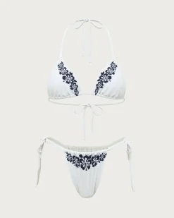 White Knit Tropical Print Bikini Set