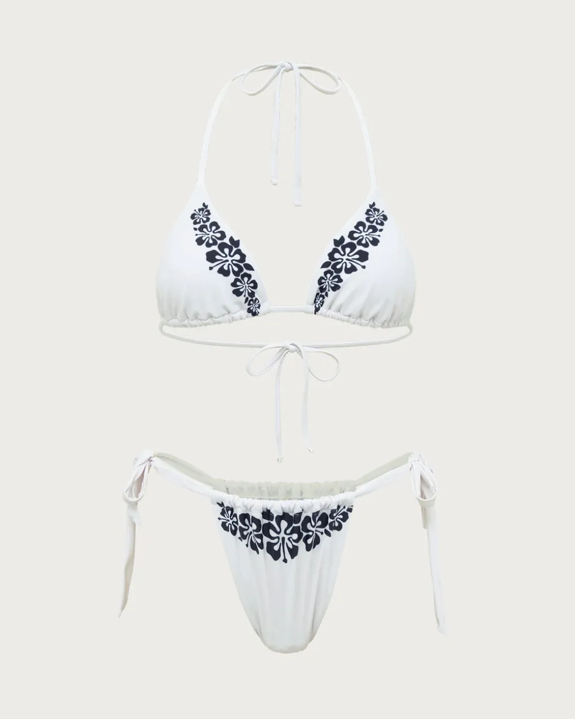 White Knit Tropical Print Bikini Set