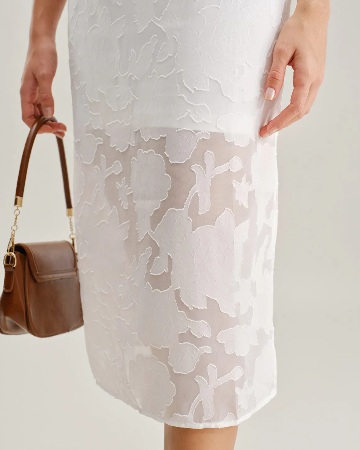 White Lace Boat Neck Midi Dress