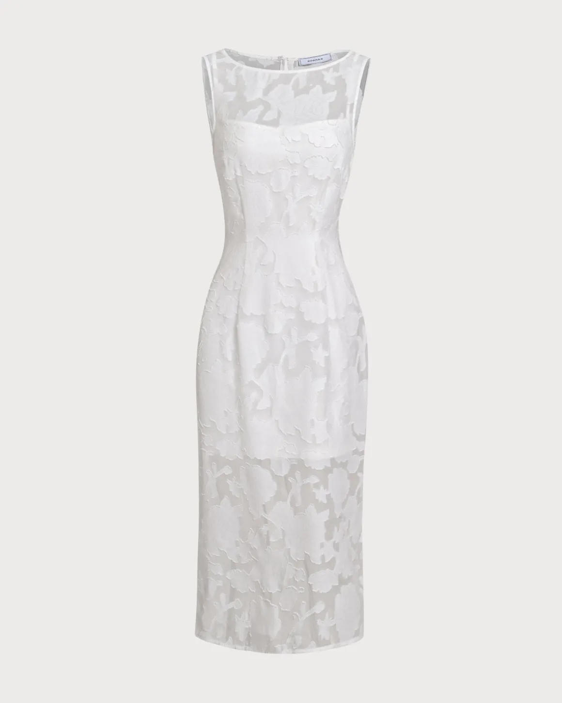 White Lace Boat Neck Midi Dress