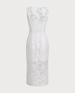 White Lace Boat Neck Midi Dress