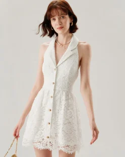 White Lace Collared Sleeveless Mini Dress