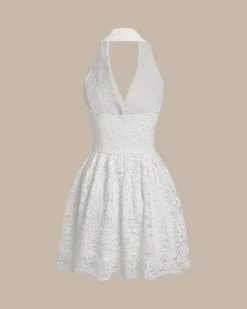 White Lace Collared Sleeveless Mini Dress