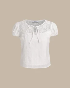 White Lace Puffed Sleeve Tee