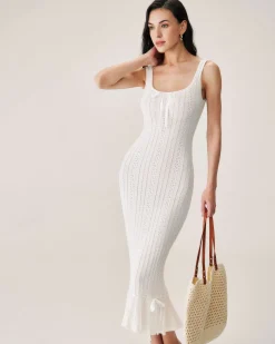 White Mermaid Knit Maxi Dress