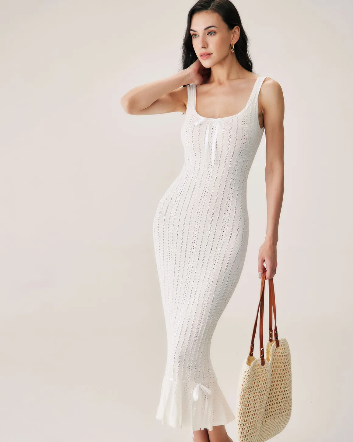 White Mermaid Knit Maxi Dress