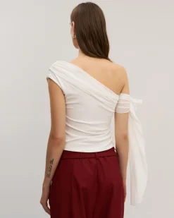 White Mesh One Shoulder Tee