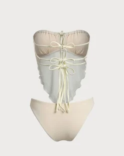 White Mesh Ruched Tankini Swimsuit