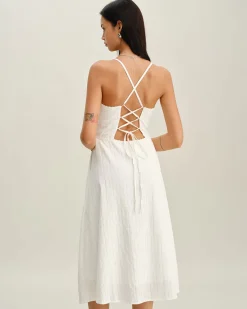 White Pocket A-Line Slip Midi Dress