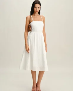 White Pocket A-Line Slip Midi Dress