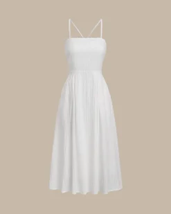 White Pocket A-Line Slip Midi Dress