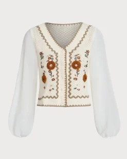White Poet Sleeve Crochet Cardigan
