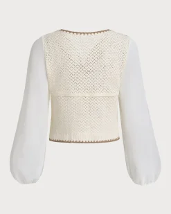 White Poet Sleeve Crochet Cardigan