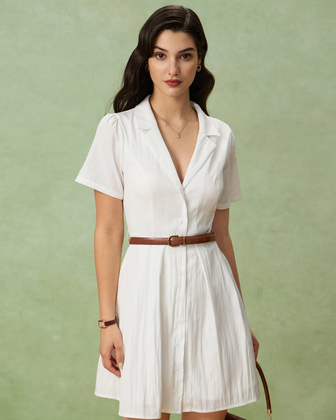 White Puffed Sleeve Button Mini Dress
