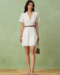 White Puffed Sleeve Button Mini Dress
