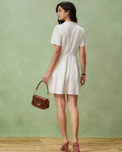 White Puffed Sleeve Button Mini Dress