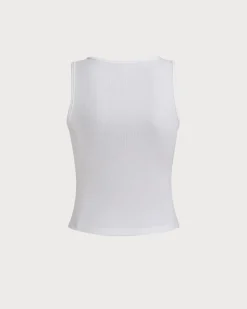 White Ribbed Knit Tank Top