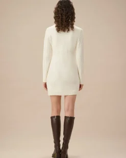 White Round Neck Bodycon Sweater Dress