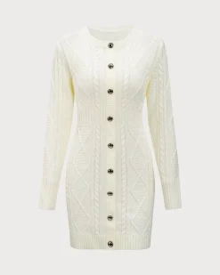 White Round Neck Bodycon Sweater Dress