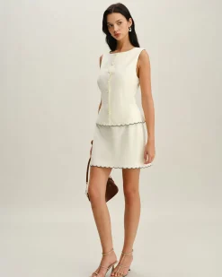 White Round Neck Button Vest