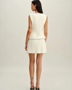 White Round Neck Button Vest