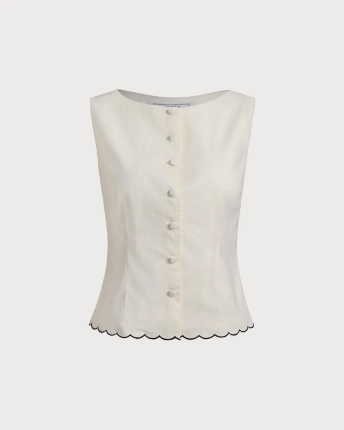 White Round Neck Button Vest