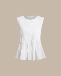 White Round Neck Pleated Tank Top