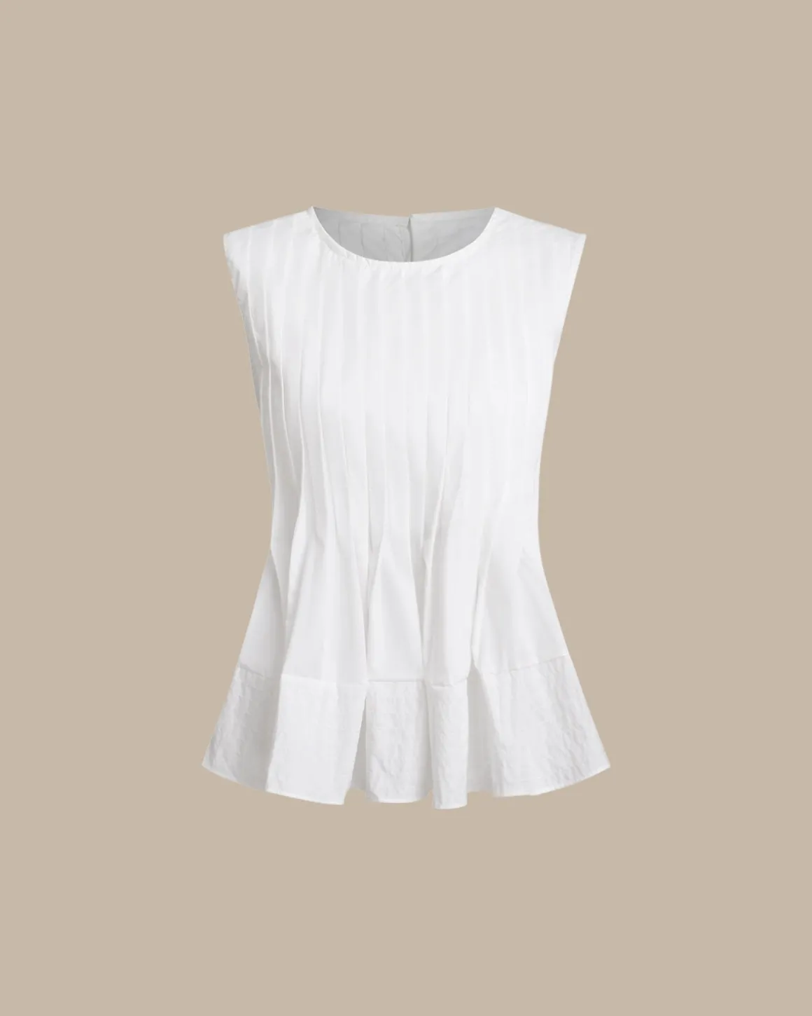 White Round Neck Pleated Tank Top