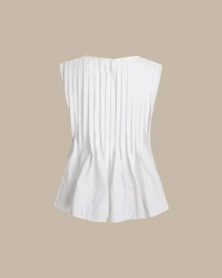White Round Neck Pleated Tank Top