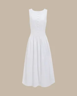White Round Neck Pocket Maxi Dress