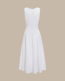 White Round Neck Pocket Maxi Dress
