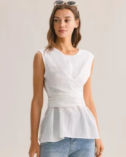 White Round Neck Tie-back Tank Top