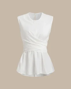 White Round Neck Tie-back Tank Top