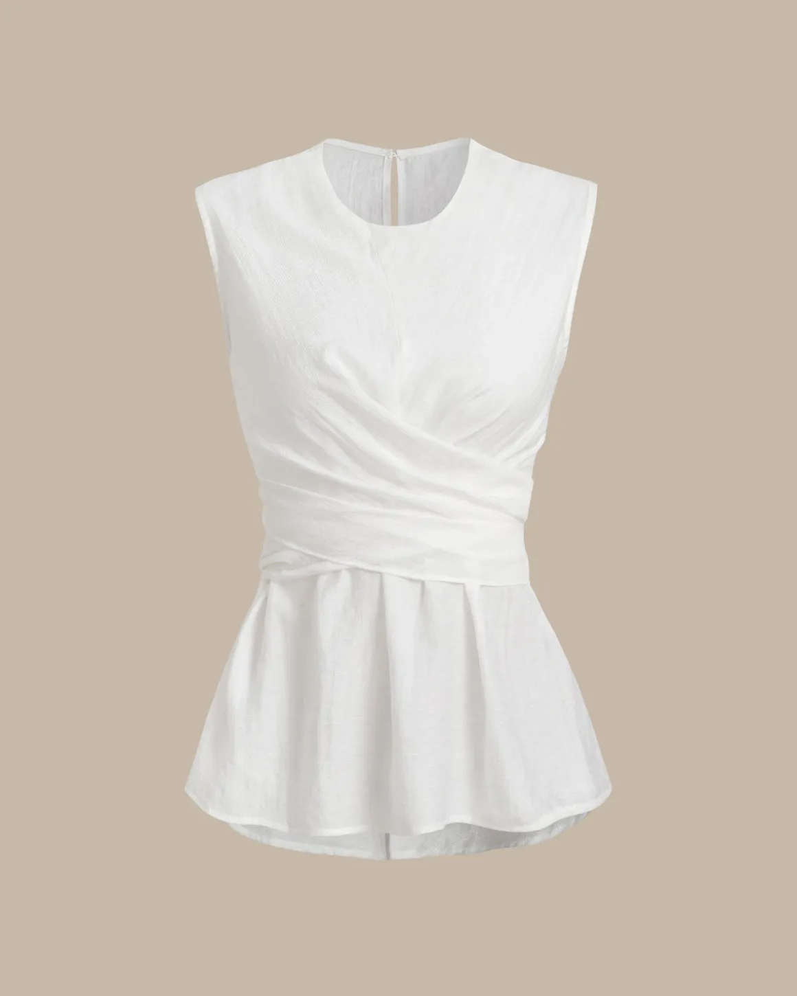 White Round Neck Tie-back Tank Top