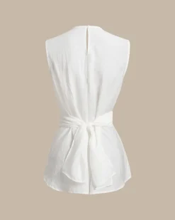 White Round Neck Tie-back Tank Top